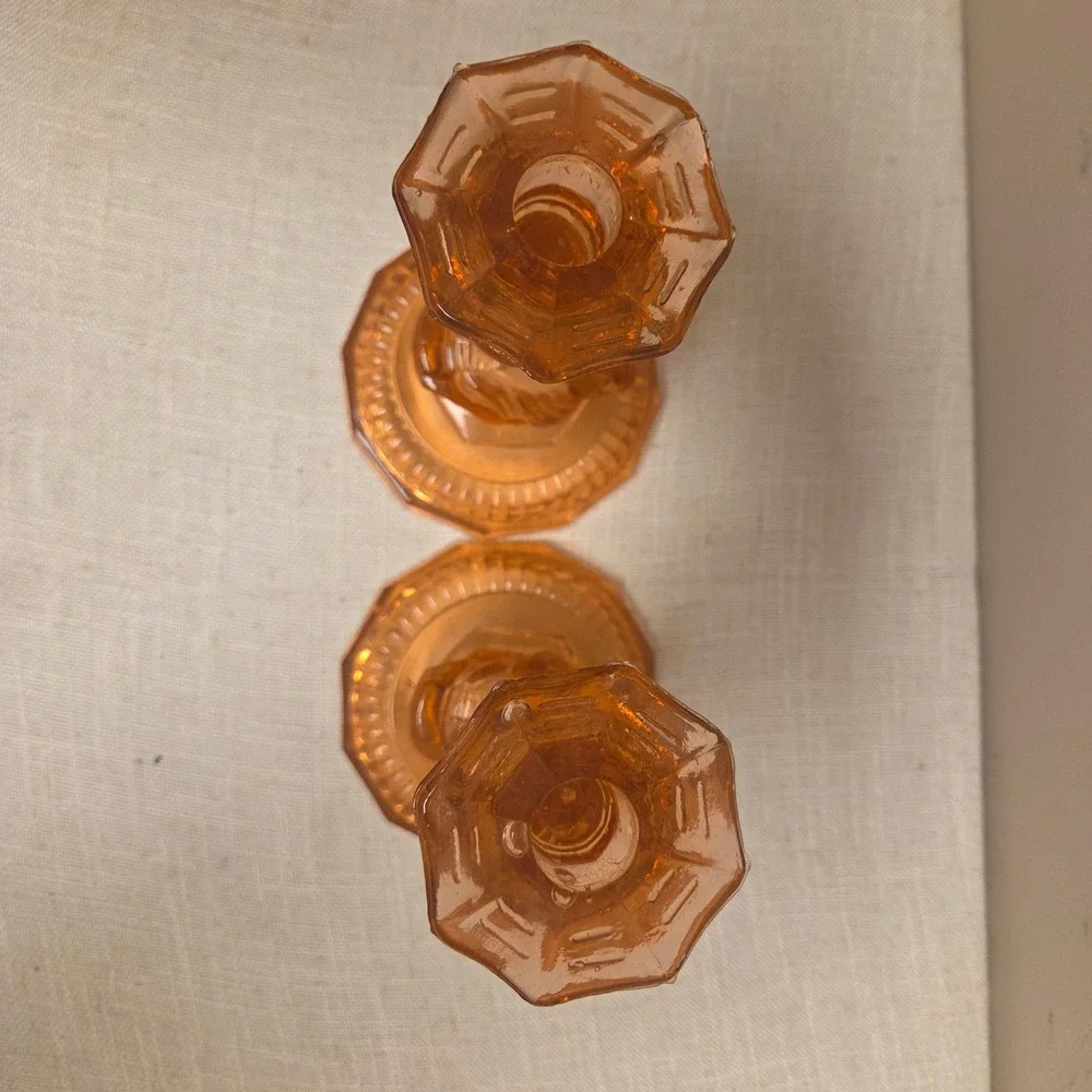 Vintage Pink Depression Glass Koi Fish Candlestick Holders Pair